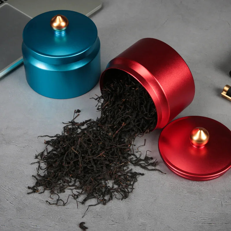 Stock Red Chinese Tea Tin Mini Tea Packaging Gift Box with Small Metal Tea Tin Aluminum Tin with Screw Top Lid