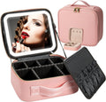 Makeup Bag with Light up Mirror Lighted Makeup Case with Adjustable Dividers with Mini Jewelry Box