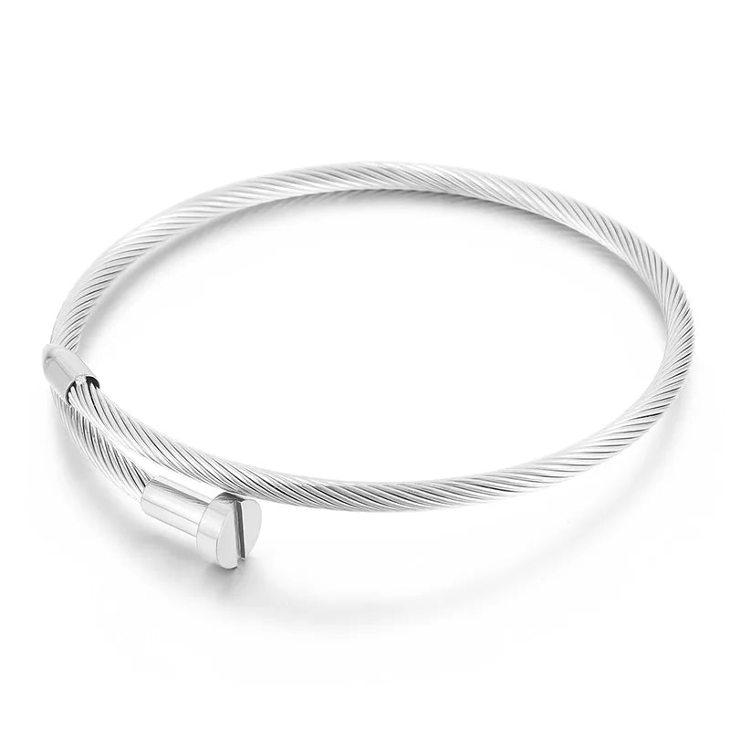 KALEN Unisex Gold/Silver/Black Stainless Steel Nail Charm Open Bangle Bracelet
