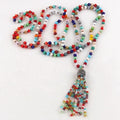 Fashion Boho Customize Xmas Jewelry 6mm 146-148CM Assorted  Multi Crystal Glass Bead Long Knotted Double Wrap Tassel Necklace