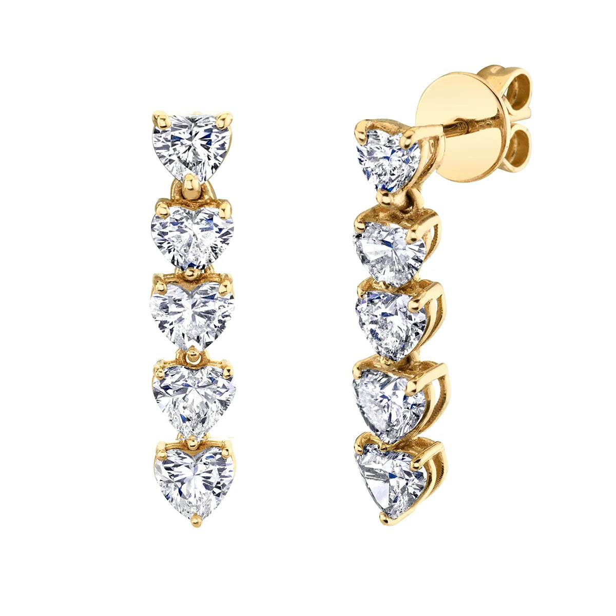 Heart Cut CZ Tennis 925 Sterling Silver Stud Gold Plated Women Jewelry Diamond Cubic Zirconia Heart Drop Earrings