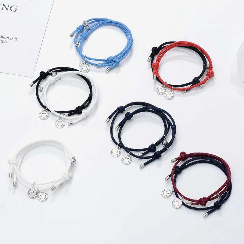 Mutual Attraction Magnet Smiling Face Adjustable Bracelet 2 Set for Couple Friend Inspirational Friendship Gift Bracelet