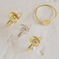 Simple 316L Stainless Steel 14K Gold Plated Engraved Symbol Oval Finger Ring Titanium Steel Customized Letter Oval Disc Rings