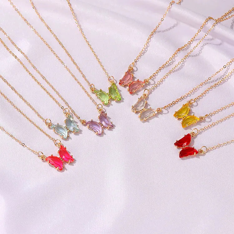 2023 New Arrival Glass Crystal Necklace Trendy Jewelry Necklace Ins Fashion Butterfly Necklace for Women Girls