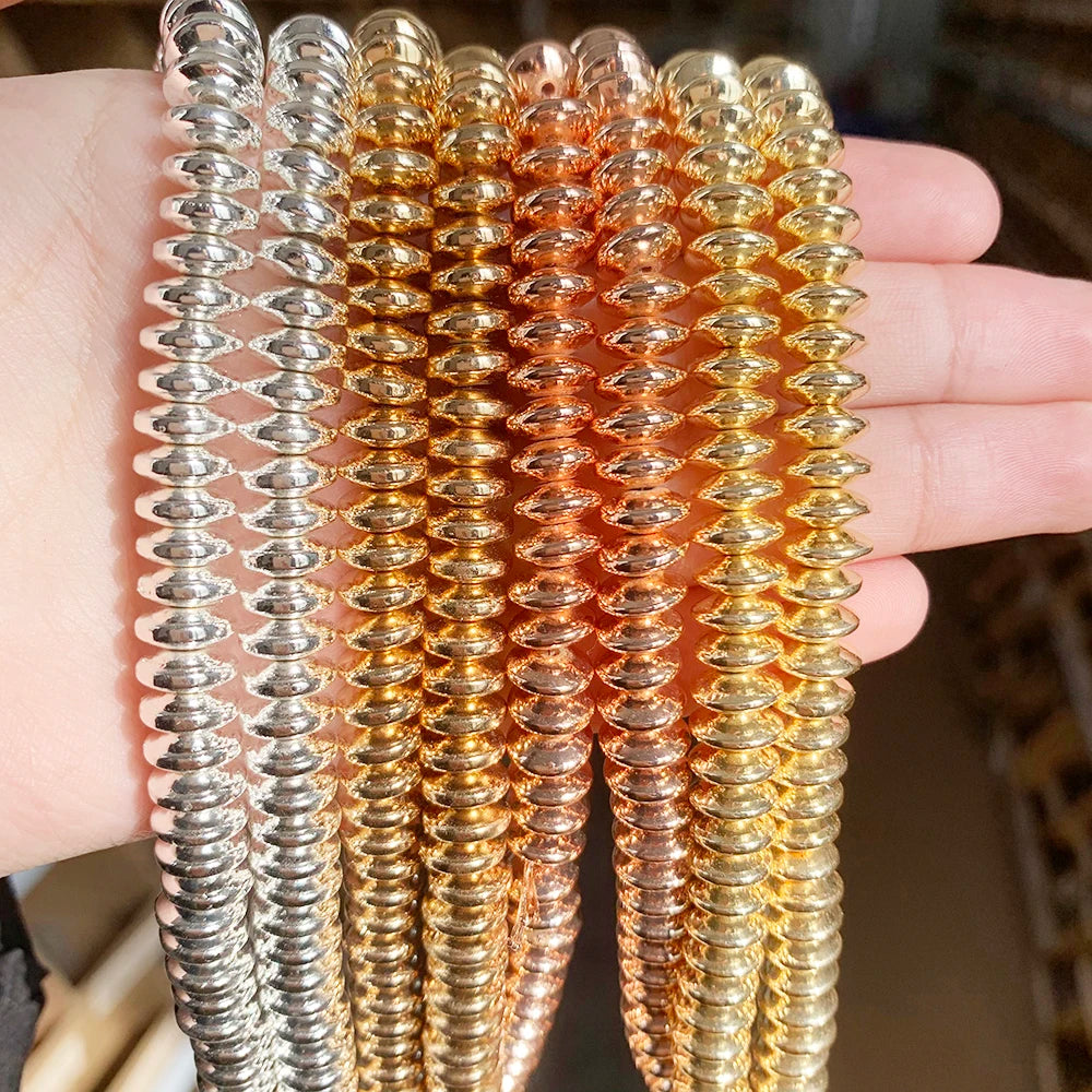 Hot Sale Rondelle Hematite Spacer Beads 4/6/8MM Silver/Gold/Rose Gold Plated for DIY Jewelry