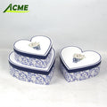 Heart-Shaped Chinese Blue and White Porcelain-Inspired Gift Box Floral Souvenir Paper Box