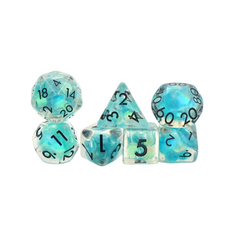 RPG Board Game Dnd Polyhedral Custom Resin 16mm 6-side Teal Flake Inside with Black Ink Dice Set