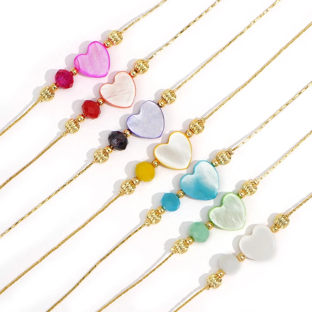 Go2boho 18k Gold Plating Bead Handmade Mother Pearl Colourful Heart Charm Bracelet Bohemian Fashion Jewelry Women Couple Gifts