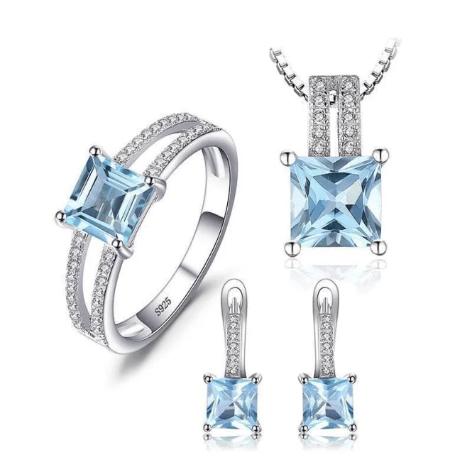 Genuine 925 Sterling Silver Jewelry Sets for Women Gemstone Emerald Ring Pendant Stud Earrings Wedding Engagement Jewelry