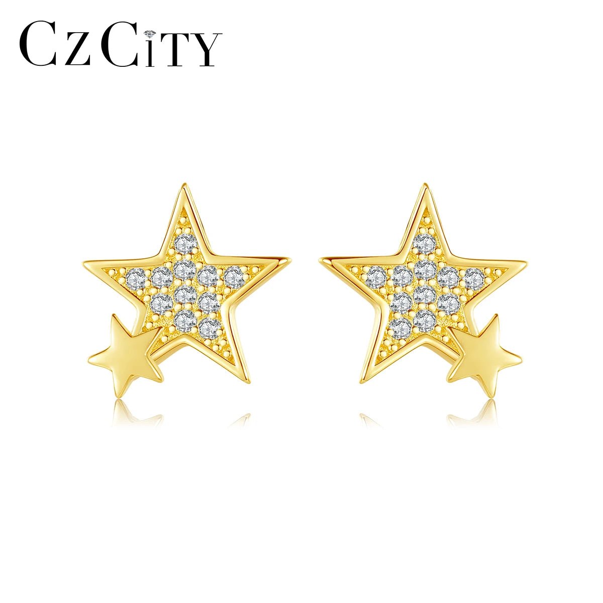 CZCITY Popular Earing New Lady Jewelry Korean Elegant Whole Sale Diamond 14K Gold Plated CZ Earring