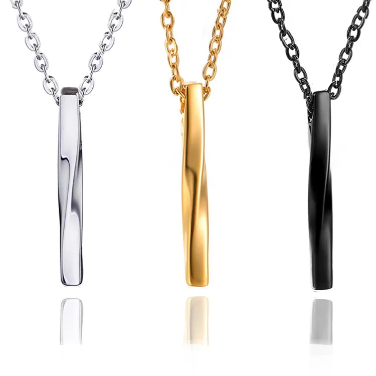 Men's Stainless Steel Clavicular Chain Necklace Gold Plated Pawnable Fashion Vertical Rectangle Shaped Pendant Christian Jewelry