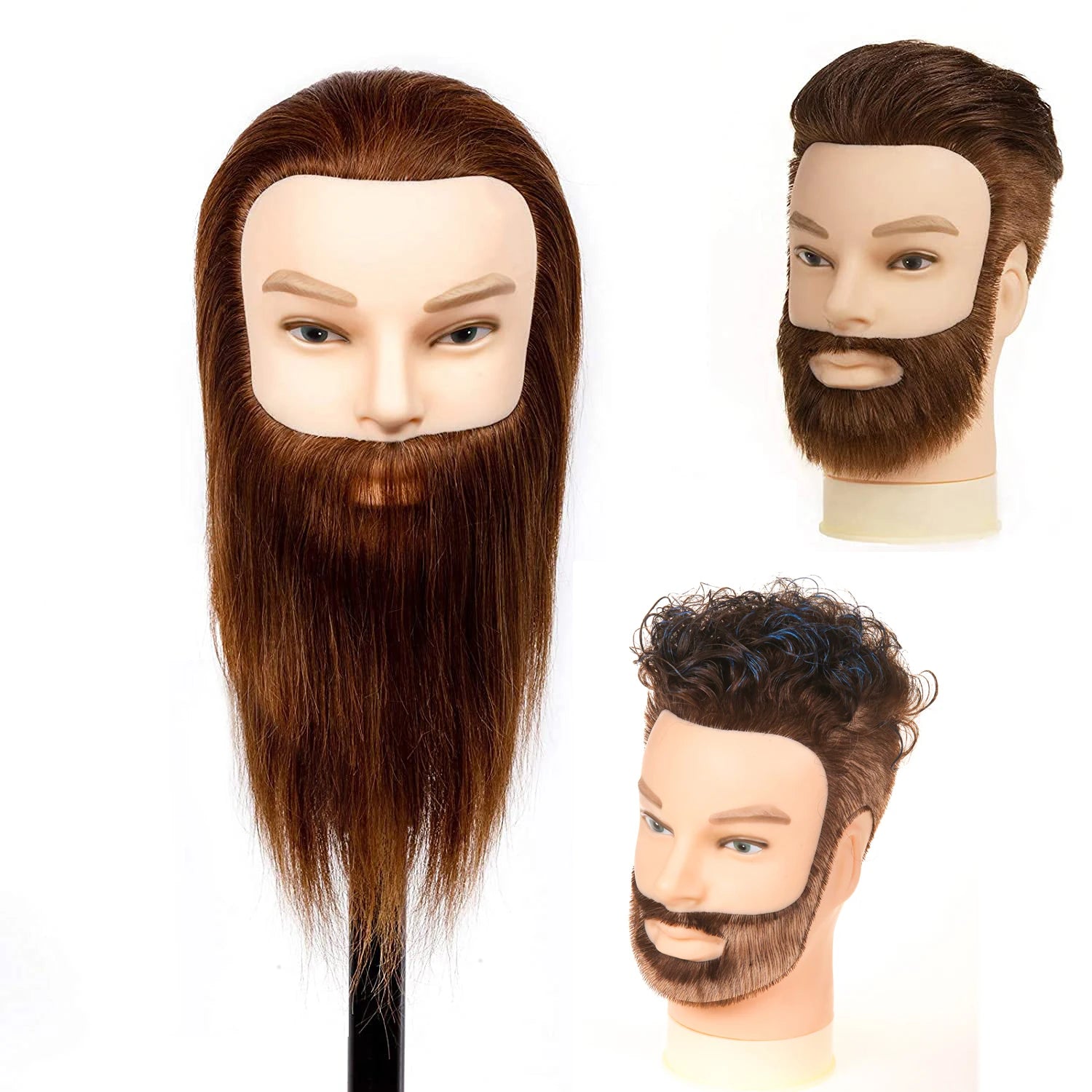 Romance Queen 8 Inch Male Manikin Head with Hair Cosmetology Training Mannequin Stand Human Hair Manikin for Men