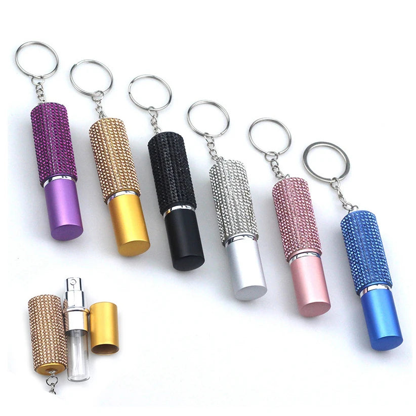 10ml Refillable Mini Travel Diamond Rhinestone Portable Perfume Keychain Spray Bottle Key Chain