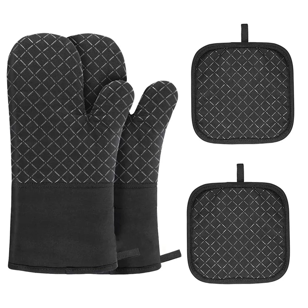 Hot Sale Oven Mitts and Pot Holders Long Sleeves Thick Silicone Heat Resistant Pot Holder Microwave Mitts Kitchen Cooking BBQ