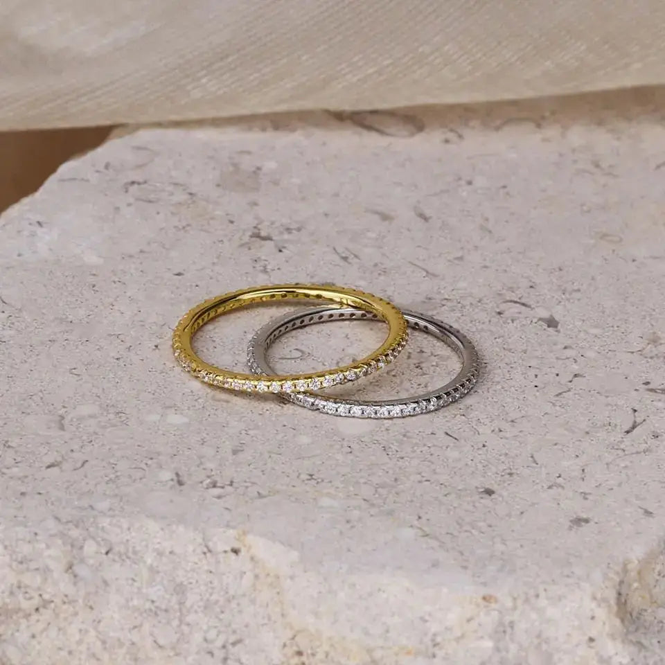 Chris April 925 Sterling Silver Stack Eternity Full Bezel Setting Thin Rings