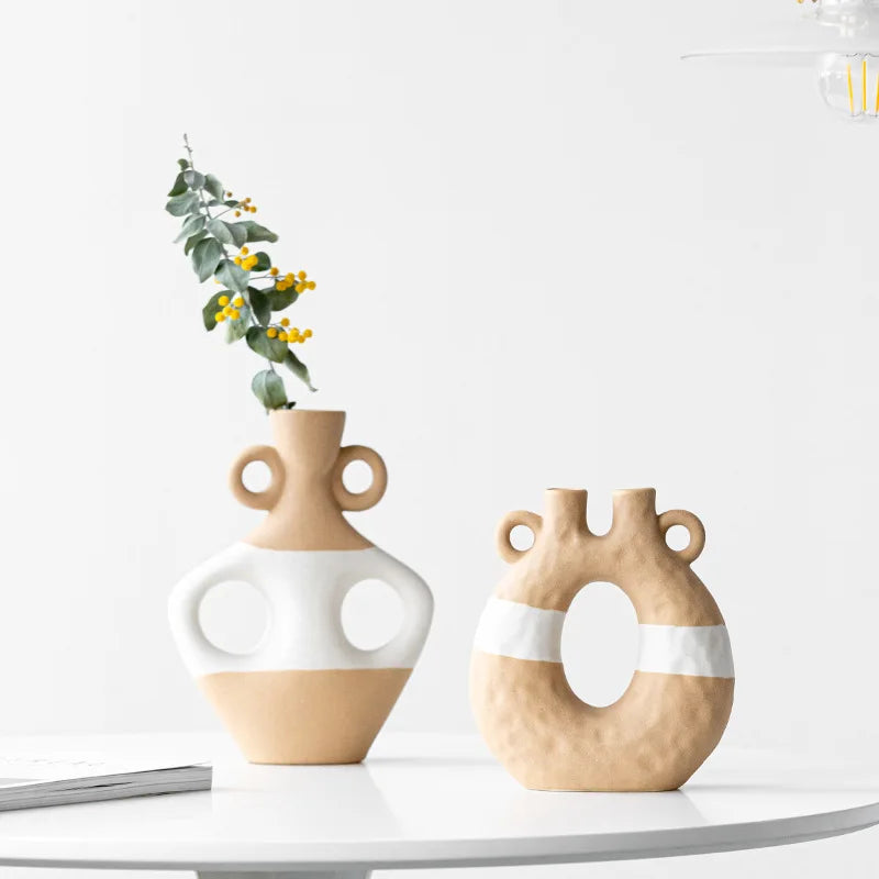 Creative European Style Two-Color Ceramic Vase High-End Handicraft Matt for Bedroom Desktop Decoration Wholesale Ornament