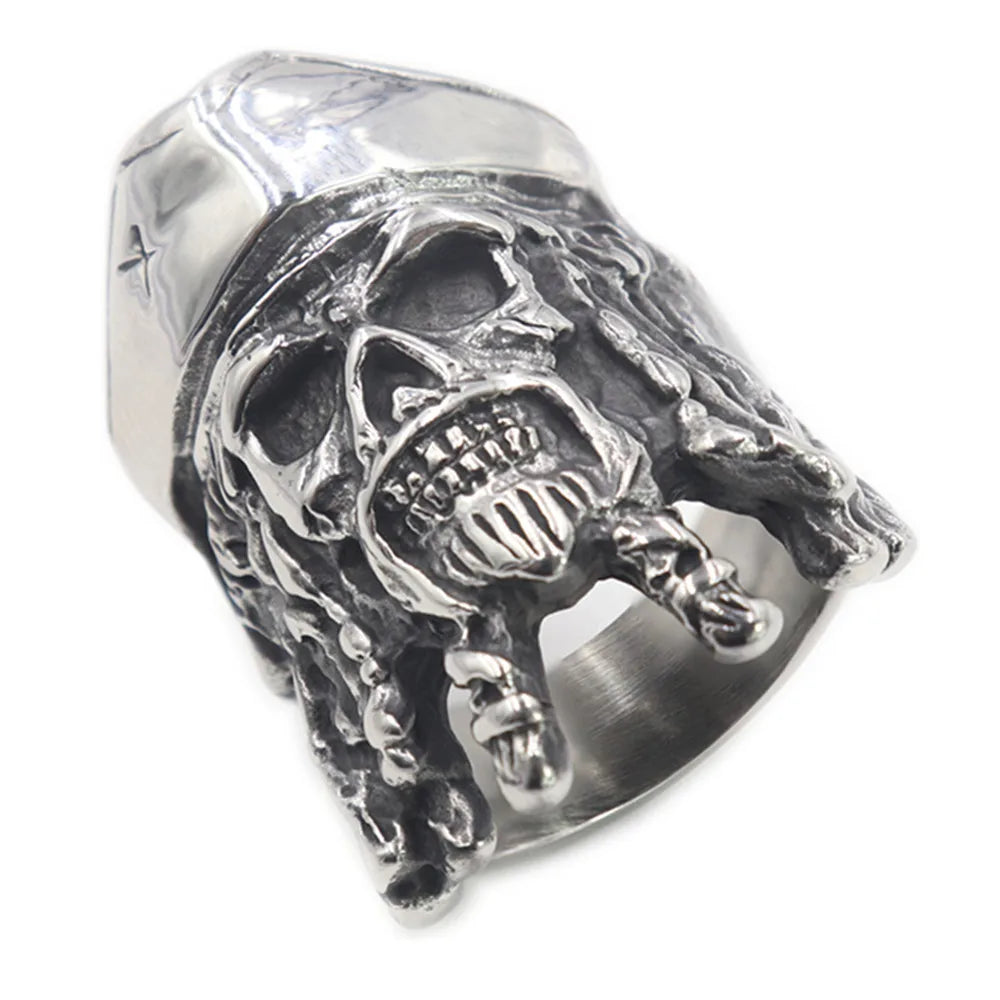 OAHLAN Fashion Jewelry Rings Customized Signet Engraved Pirate Skull Stainless Steel Ring for Men Wedding Band Party Gift
