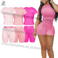 Embroidery Custom Logo 2 Piece Ribbed Blend Elastic Waist Shorts Tee High Quality Soft Breathable Summer Women Loungewear Set