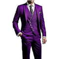 Top Grade Men's Suit 3-Pieces One Button Blazer Jacket Flat Front Pants Purple Wedding Groom Men Suits