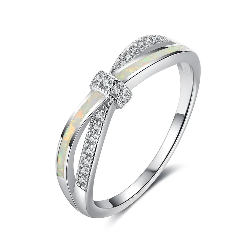 Wholesale 925 Silver Women's Gemstone Ring Fashion Geometry White Fire Opal Square Zircon with Claw Inlay for Engagement Parties