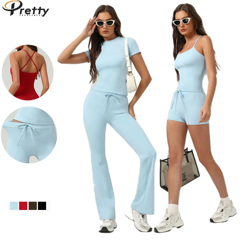 Yoga Sets Fitness Women  Back Cross Sports Vest Gym Fitness Sets High Waist Scrunch Butt  Flare Yoga Pants Women Yoga Wear