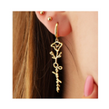 Personalized Customized Non Tarnish Gold Plated Stainless Steel Birth Flower Name Drop Dangle Hoop Earrings for Women Gift