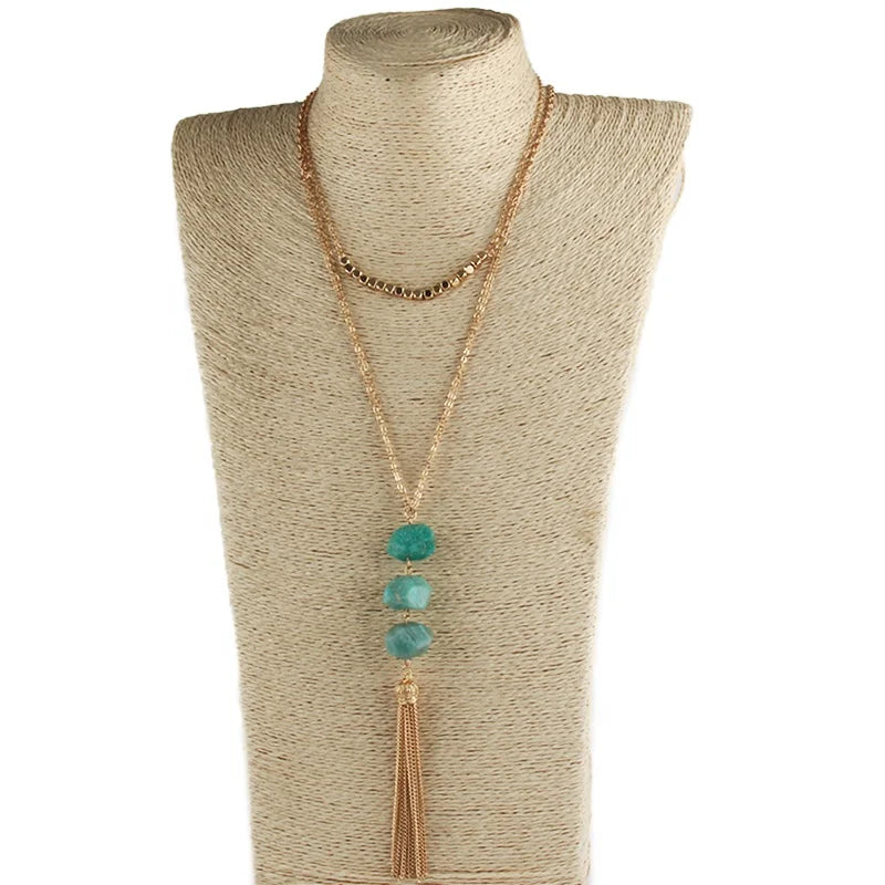 Dainty Gold Plated Adjusted Metal Chain Hematite Big Irregular Gemstone Charm Necklace Chain Tassel Necklace