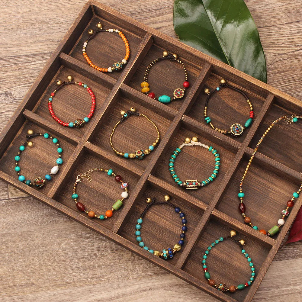 Vintage Tibetan National Style Natural Stone Bracelet Simple Personality Nepal Beads Series Woven Bracelet for Men and Women