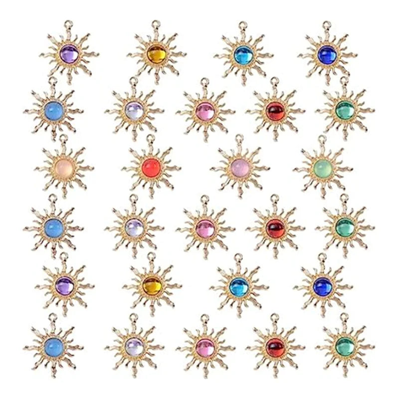 Colorful Acrylic Stones Craft Supplies Vintage Sun Charms Sunflower Pendants for DIY Necklace Bracelet Jewelry Decoration