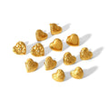 Women's 18K Gold Plated Waterproof Stainless Steel Heart Stud Earrings Hypoallergenic Irregular Fold Texture Trillion Cut Zircon