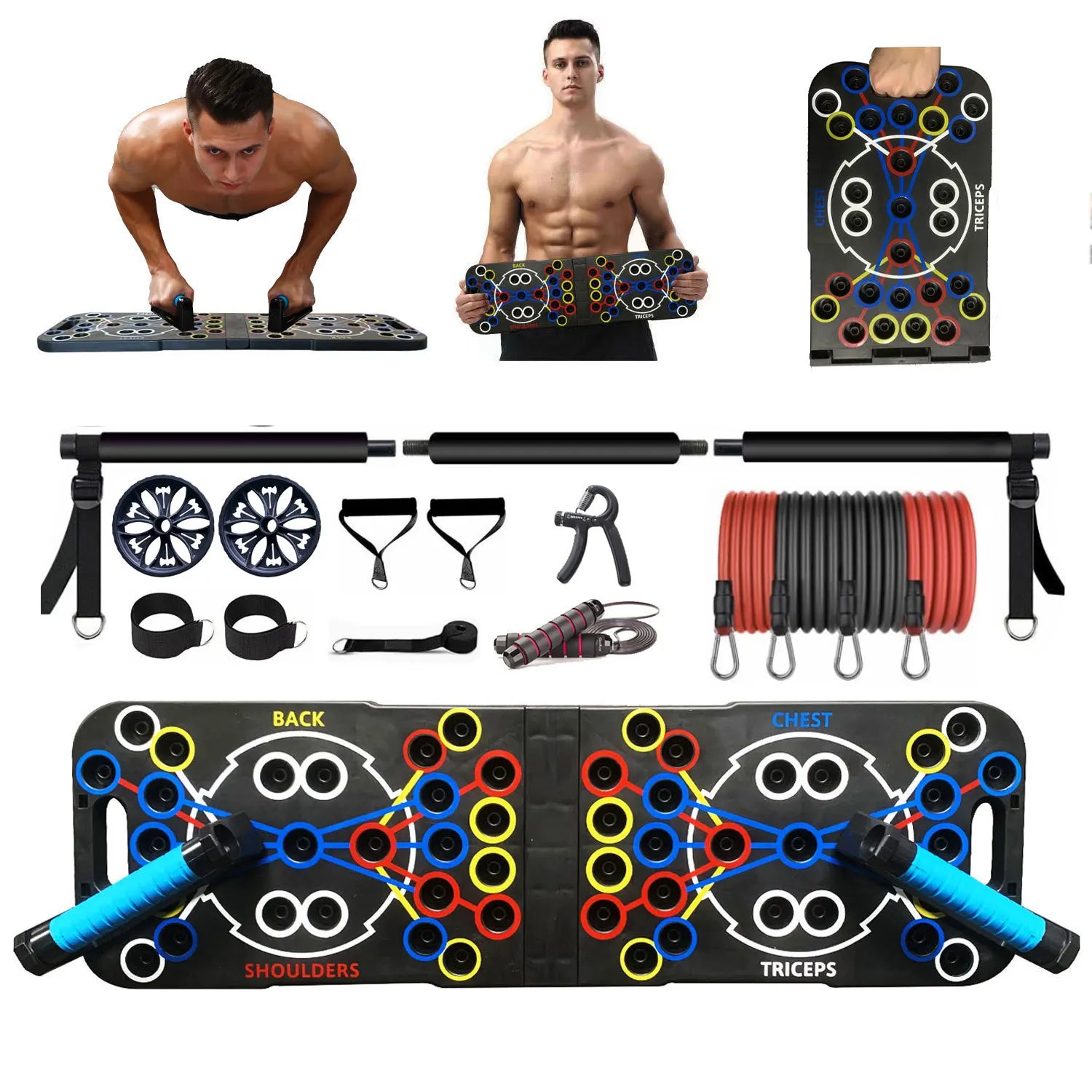 LXY-NB05  Multi-Functional Push up Board Sets With Resistance Bands Jump Rope Hand Grip and Pilates bar