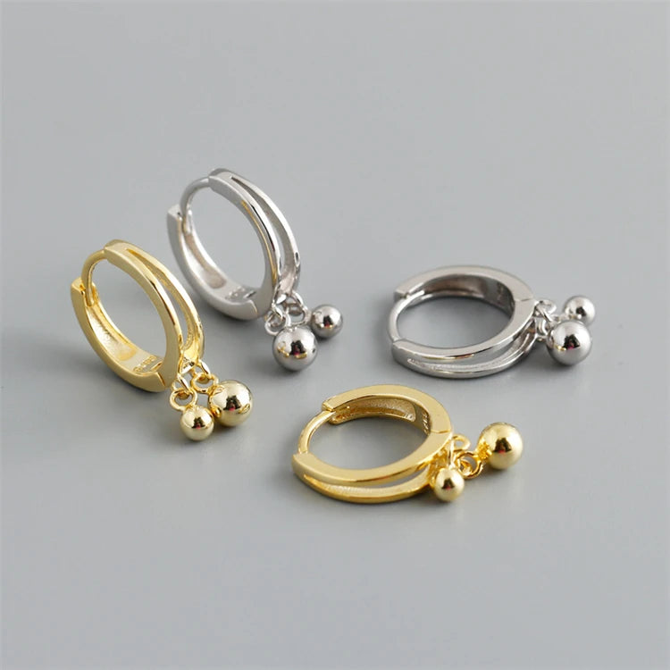 New Fashion 925 Sterling Silver 18k Gold Plated Mini Beads Hoop Earrings for Women