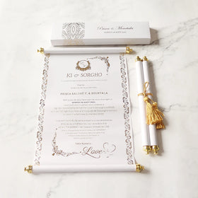 2026 Newest DIY Craft Royal White and Gold African Paper Scrolls With Boxes Luxury Wedding Scroll Invitations