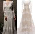1301#Scoop Neck Backless Beach Lace Sweep Train Boho Full Sleeve Bride Gown Wedding Dress Bride Dress Vestidos De Novia