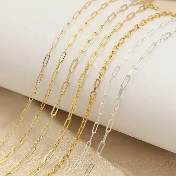 GP US  2.0mm 2.4mm 2.5mm Paperclip Chain Unfinished 14k Gold Filled Rope Chain Bulk Roll Permanent Jewelry Chains Wholesale