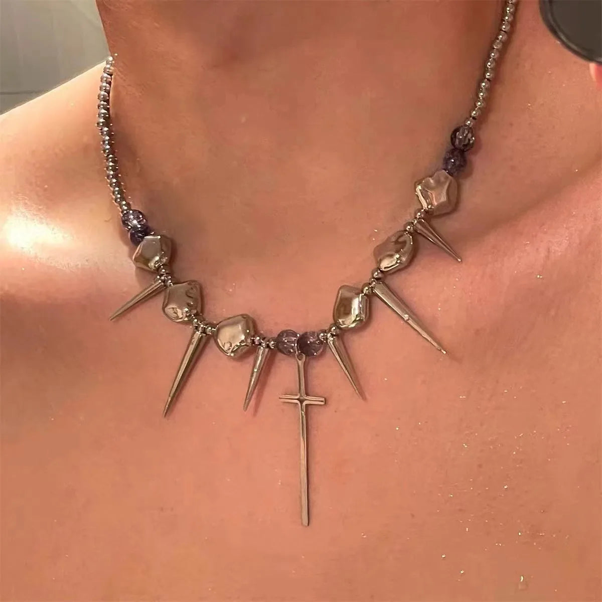 Fine Necklaces SaudiJewelry Punk Rivet Collarbone Chain Industry Bead Spicy Girl Sweet Cool Exaggerated Gothic Retro Necklace