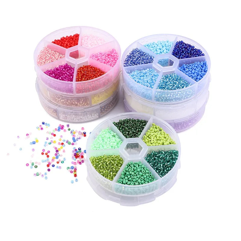 3900 Pcs 6 Colors 2mm Glass Seed Beads Bracelet Jewelry Making Kit Opaque Silver Lined Colors DIY Bead Kit