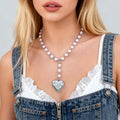 SHIXIN Fashion Y2K Pink Imitation Pearl Big Metal Peach Heart Pendant Necklace for Women Punk Charm Clavicle Chain Necklace Gift