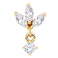 Eternal Metal 14K Solid Yellow Gold Zircon Romantic 5A Paved 3-Marquise Fan Dangle Navel&Ear Cartilage Push in Ends Tops