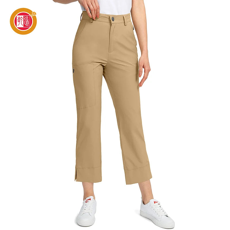 Women's Lightweight Canvas Golf Pants Quick Dry 7/8 Bootcut with 5 Pockets Mid Waist Skinny Fit Casual Dress for Summer