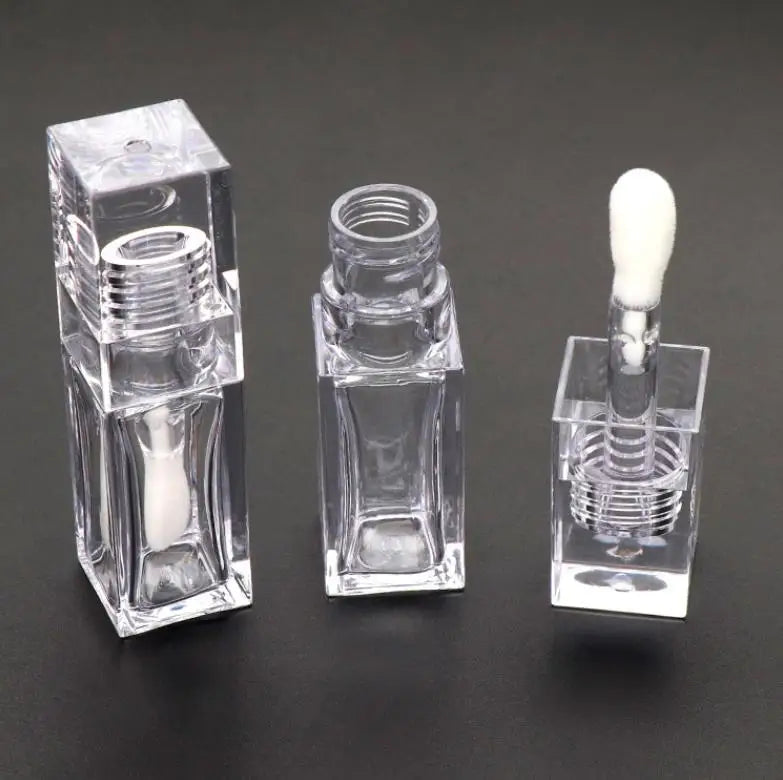 6.5ml Square Clear Empty Lip Gloss Wand Tube Container with Big Brush Head Cosmetic Packaging Custom Transparent Lipgloss Tubes