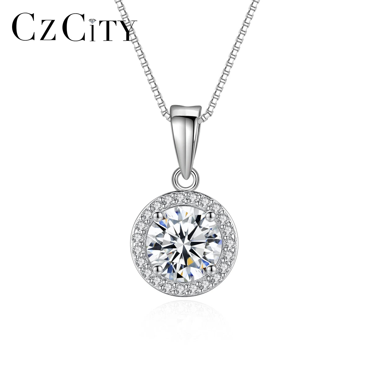 CZCITY Round Disc Necklace Sterling Silver Chain Diamond Custom Charm Designer New VVS Moissanite Pendant