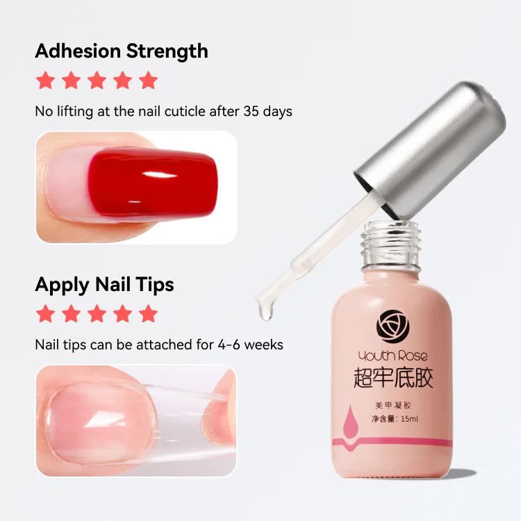 Youth Rose 15ml New Stay Strong Base Coat UV Led Gel for Nail Tips No Shrinkage Base Top Coat Hardener Gel Polish Wholesale