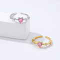 Daidan Silver Rings Pink Gold Plated Rings Women Adjustable Zircon Heart Zircon Pink Heart Rings