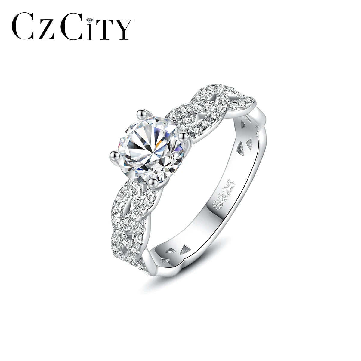 CZCITY New Fashion Sterling Silver Simple Wedding Female Stone Party Moissanite Diamond Ring