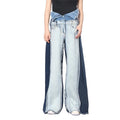 TWOTWINSTYLE Denim Patchwork High Waist Pocket Hit Color Large Size Wide Leg Pants Female