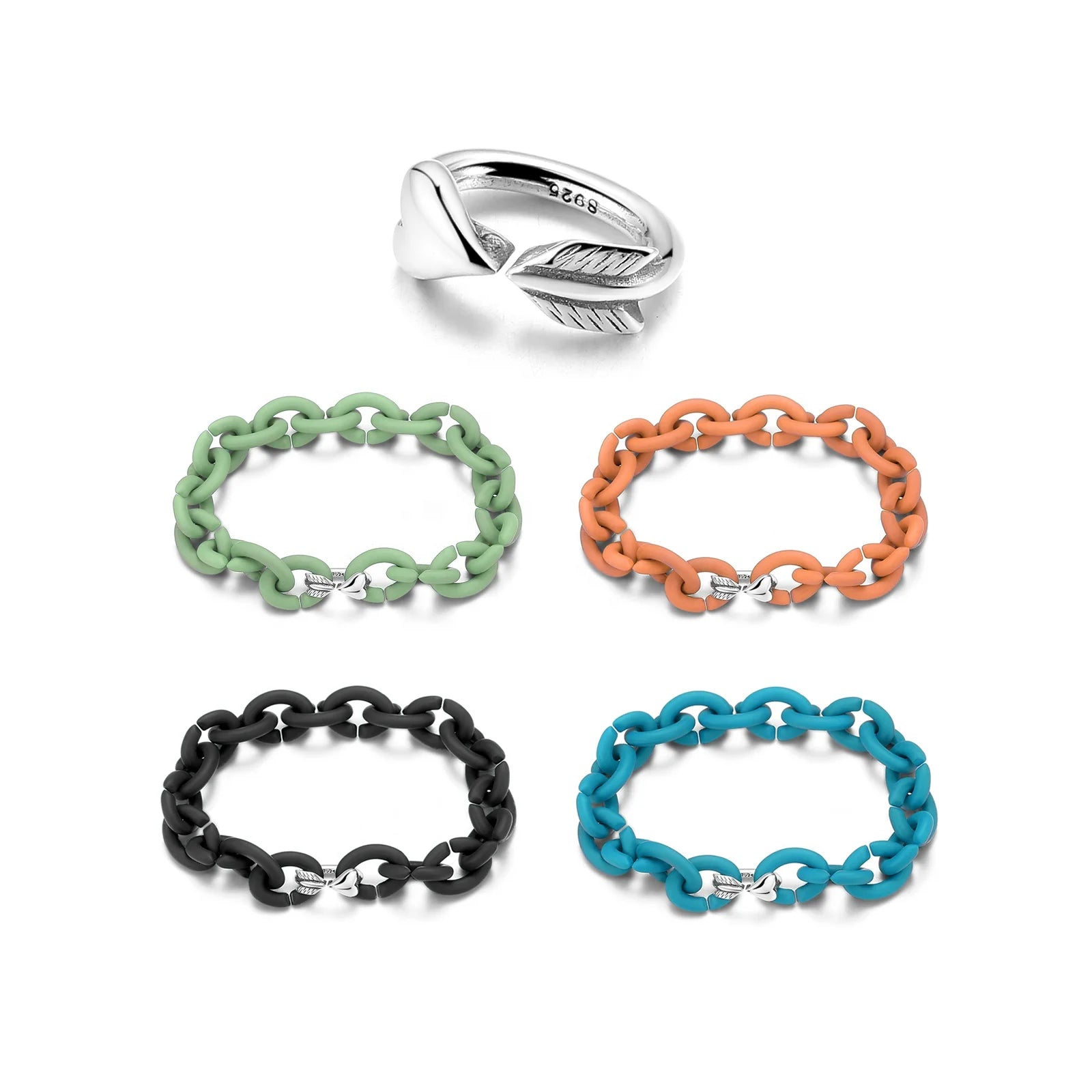 Real 925 Sterling Silver Arrow of love and Cupid Beads Multiple Colour Simple Hard Rubber X Charms Bracelets Women Men Wholesale