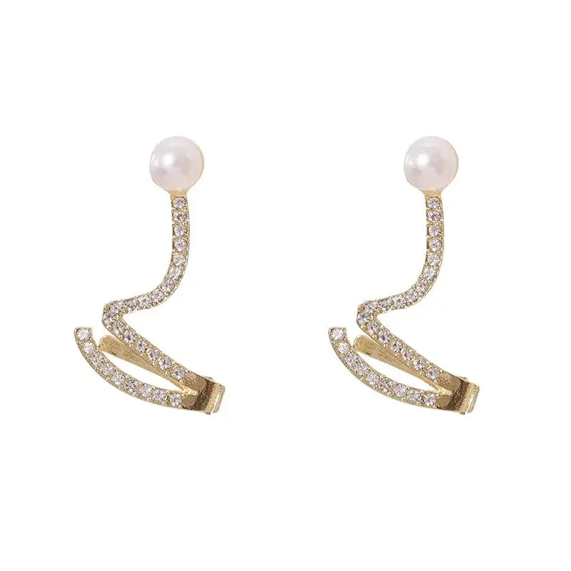 S925 Silver Needle Pearl Inlaid Diamond Wavy Fashion Stud Earrings Wholesale Ear Cuff Wedding Engagement Jewelry