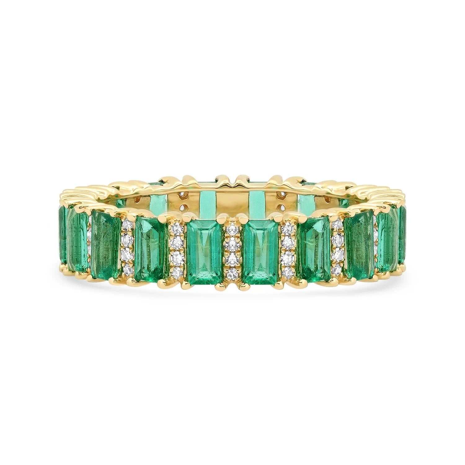 LOZRUNVE 925 Sterling Silver Gold Filled Emerald Baguette Diamond CZ Eternity Ring Women