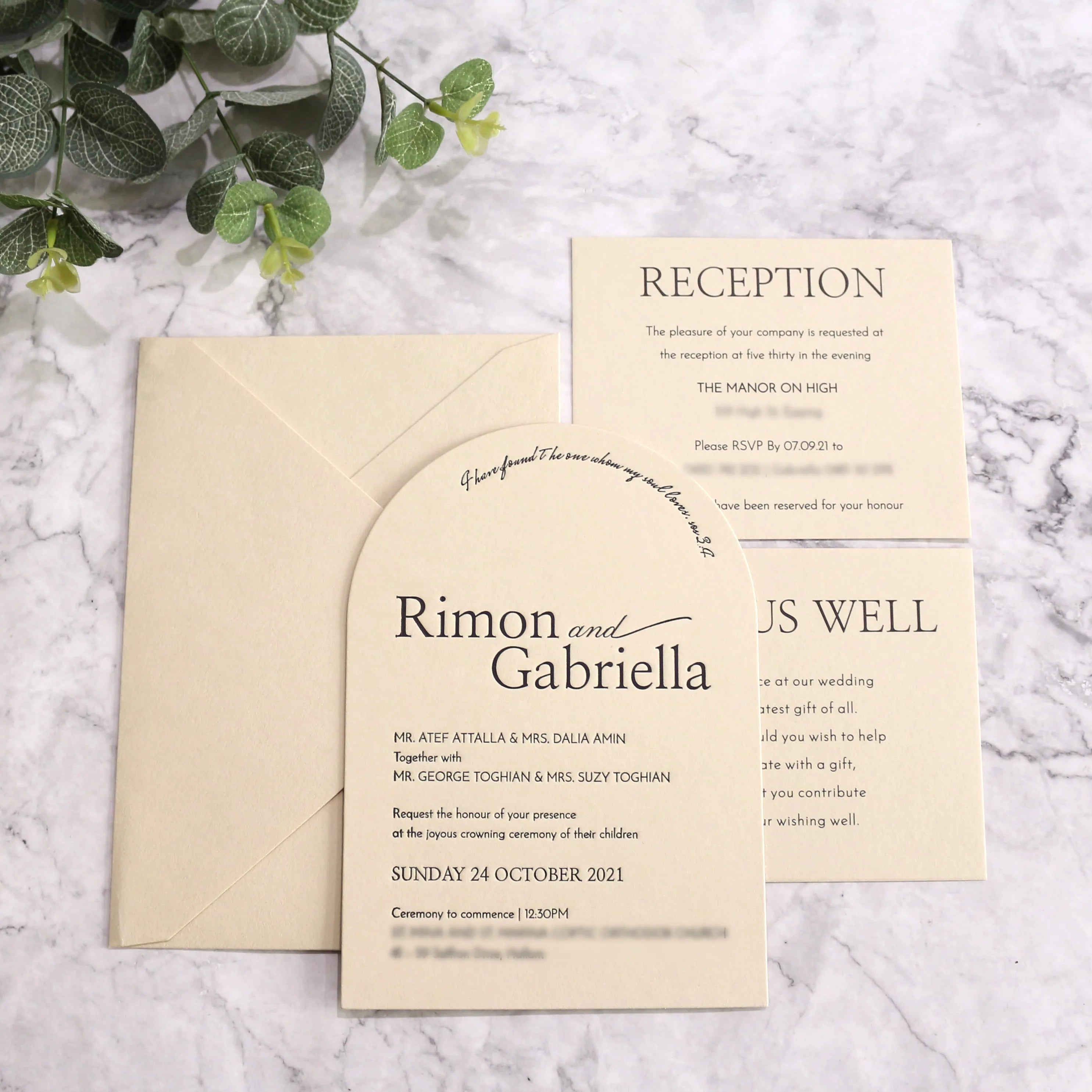 Custom Letterpress Arch Wedding Invitation Cotton Paper Invitation With Details and RSVP Card for Wedding Event